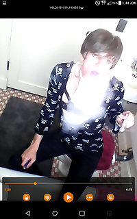 Sissy CD Femboy Smoking Pipe in girly clothes