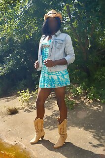 Ebony Crossdresser Sissy Gina Naughty Outdoor Cowgirl (2)