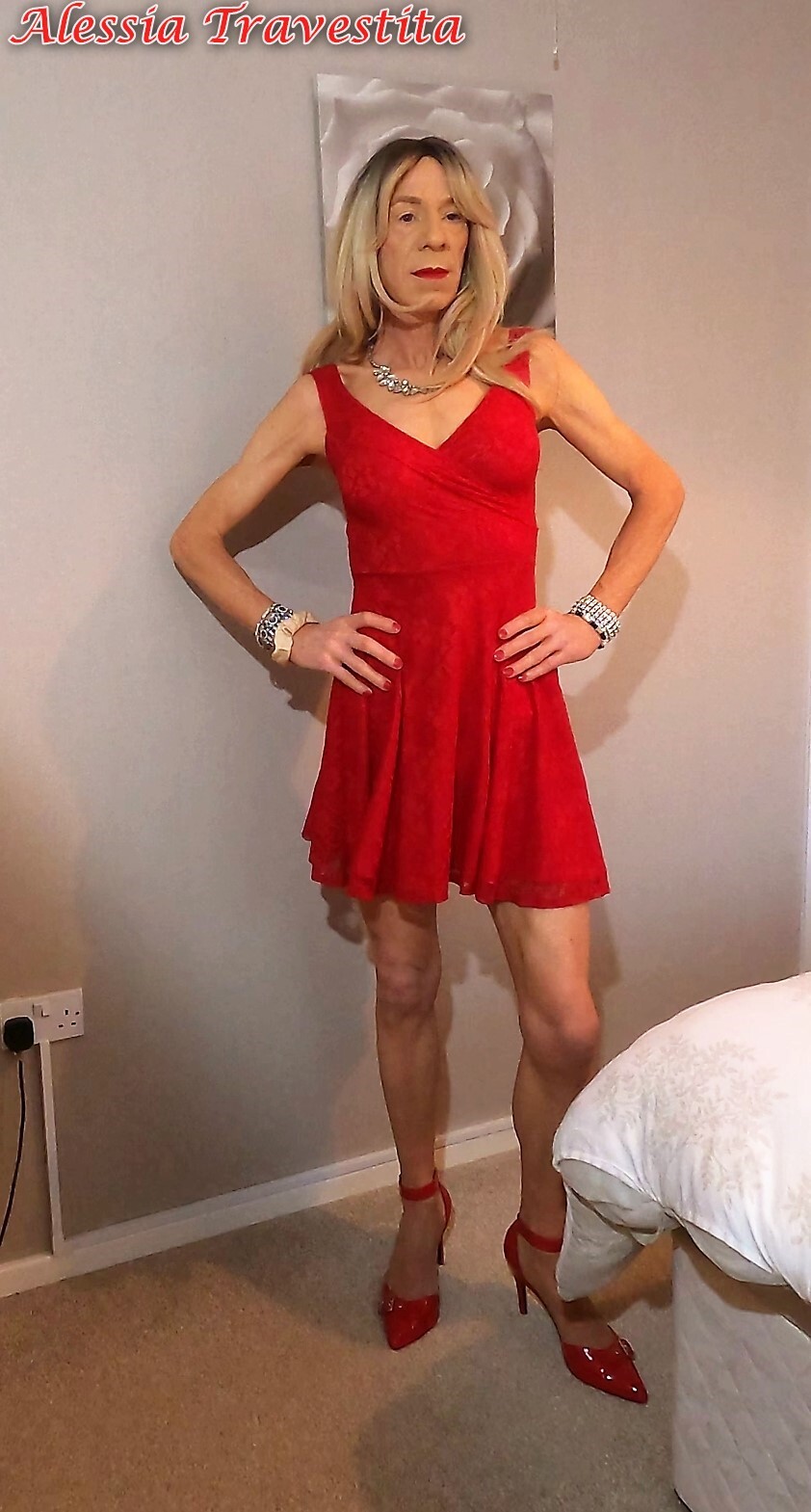 65 Alessia Travestita In Flirty Red Dress Photo 45