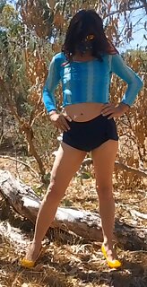 My outdoor play in my blue skirt shorts and top