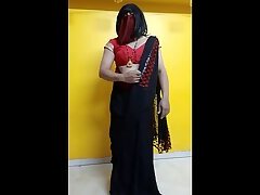  indian sissy silk in hot black saree | Tranny Update