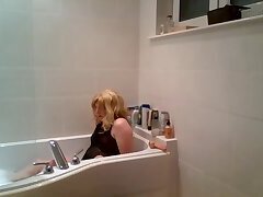  black lacy gown in the bath | Tranny Update