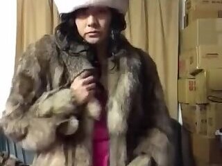 Asian Sissy CD Jerks off in fox fur