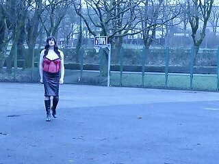 crossdressed outdoors at a skate park