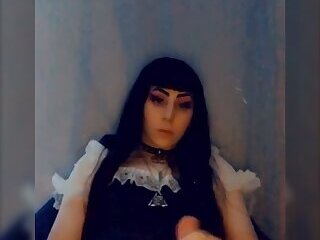 TransGothBxtch strokes her cock after she made her first blowjob video