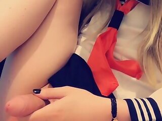 uncut trap in sailor uniform playing with soft cock
