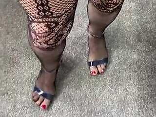 old tvrose sissy in bodystocking with heels