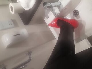 j4n3uk red heels catsuit piss and cucumber fuck