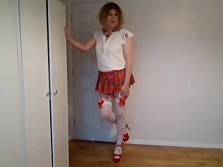 Miniskirt with red and white stockings