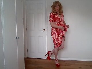 Foxy red dress, heels and panties